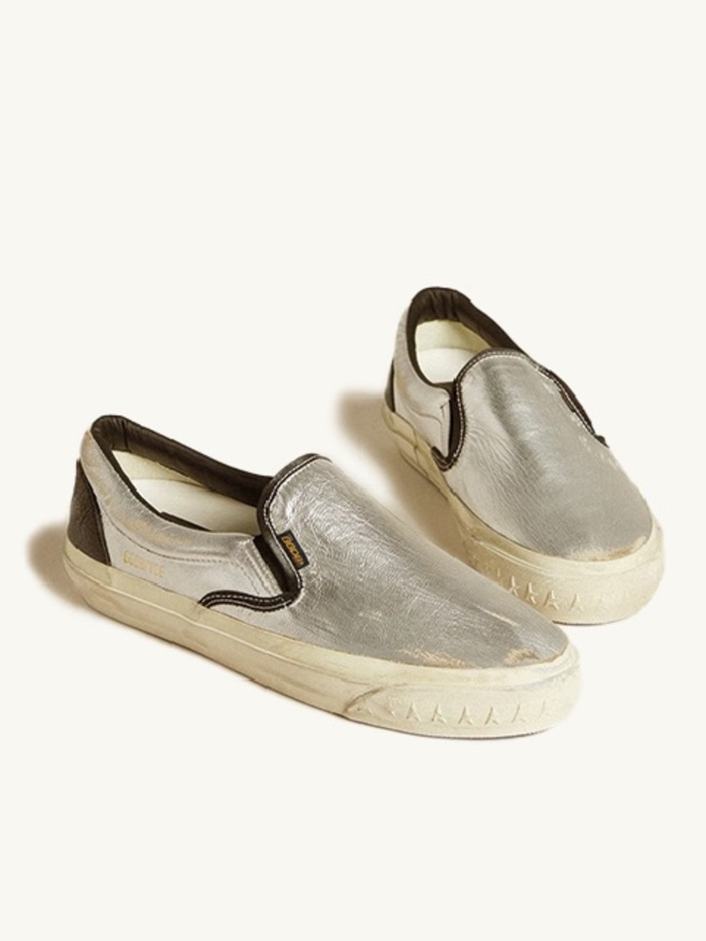 Golden Goose VCE Slip-On Sneaker Metallic Silver/Black Leather sz 38 New in Box
